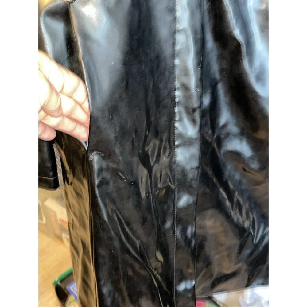 BAGATELLE Women's Black Faux Leather Grunge Chic‎ button Trench Coat XL